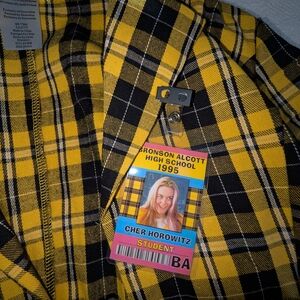 90s Clueless Cher Set _ Yellow and Black Plaid Jacket + Skirt W Badge, Small